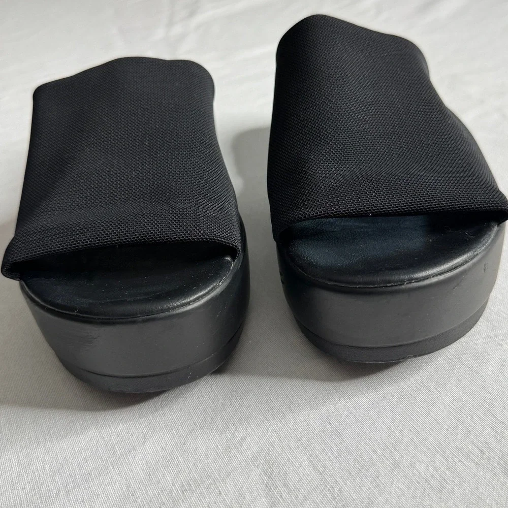 Womens Black Platform Slide Sandals Stretch Fabric Flatform Slip On Shoes Size 8